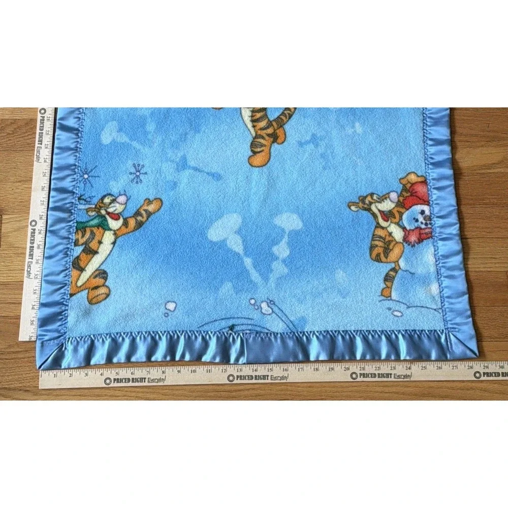 Disney Baby Blue Tigger Baby Blanket Satin Silky Edge Lovey Crown Crafts